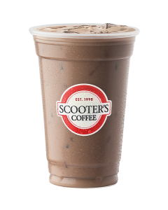 Iced Mocha in clear cup with Scooter's Coffee logo