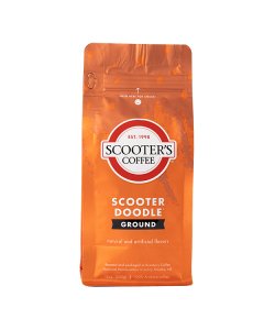 Orange coffee bag with text that says Scooter Doodle Ground
