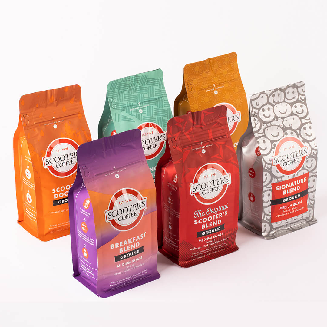 Bagged coffee on white background