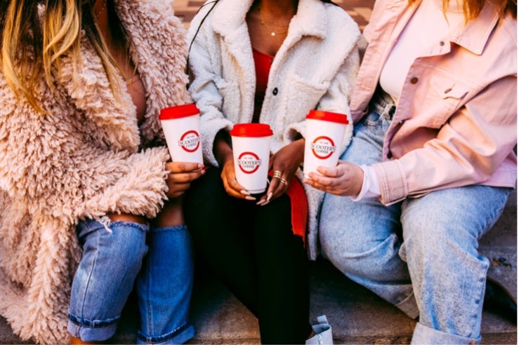 Women holding coffee cups