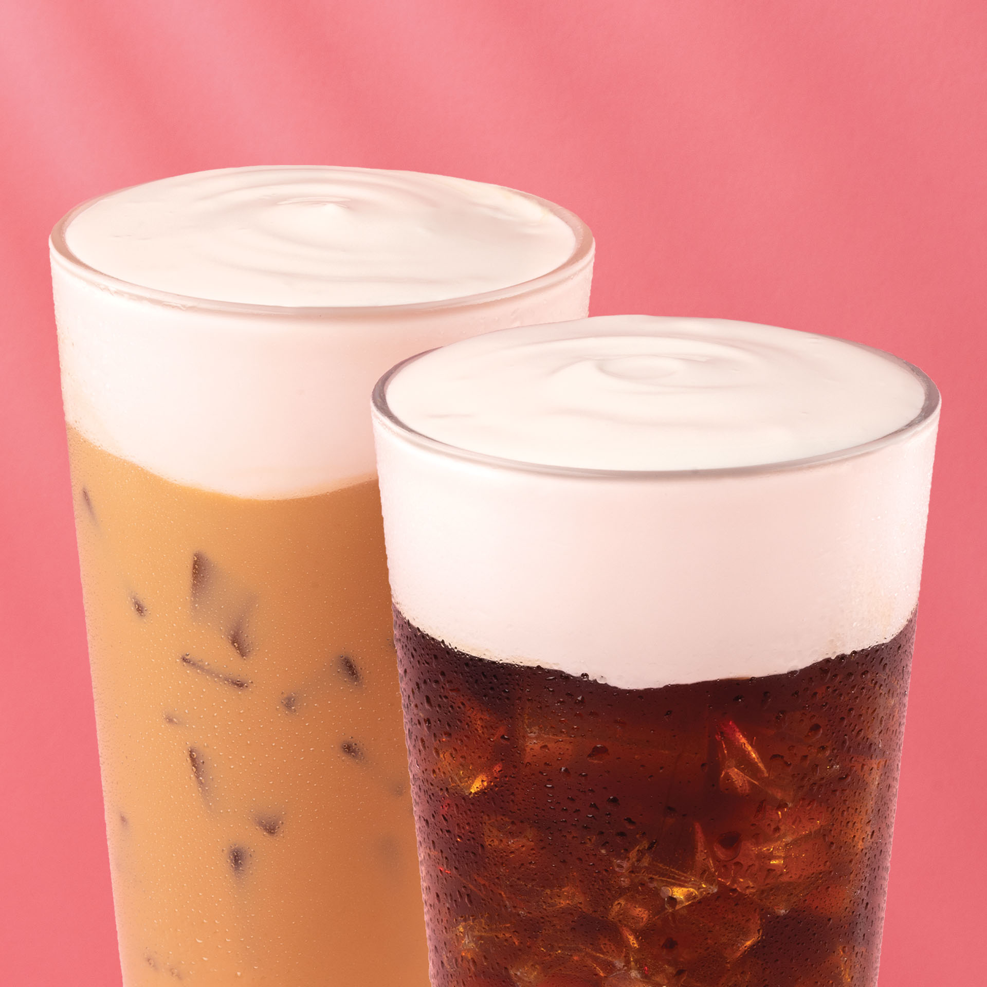 Two coffee drinks with cold foam